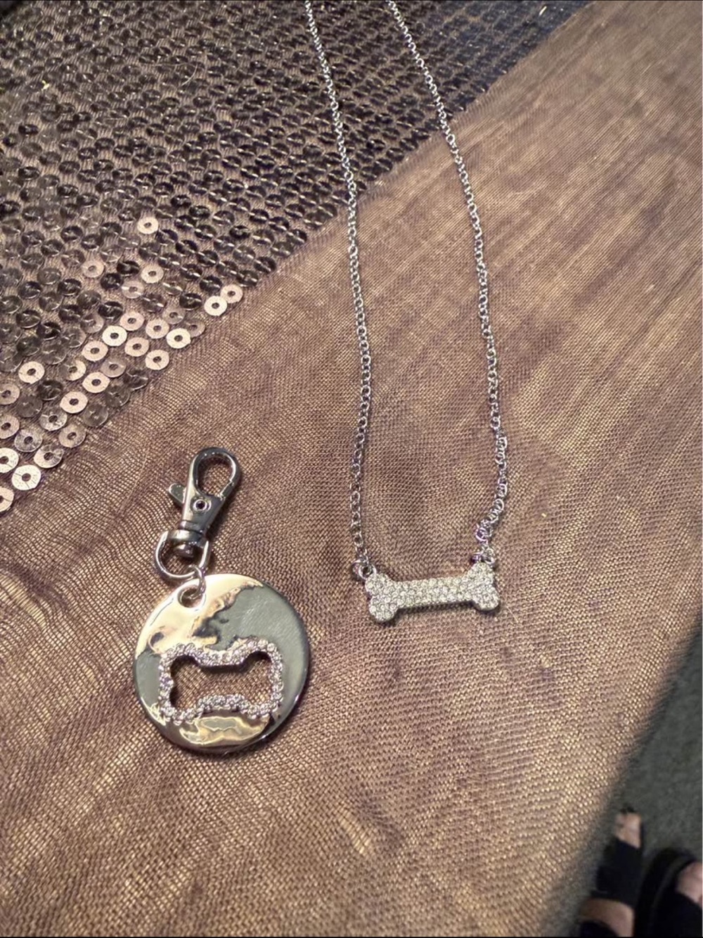 NEW! Silver Crystal Bone Dog Tag & Necklace, 1 for You, 1 for The Dog!